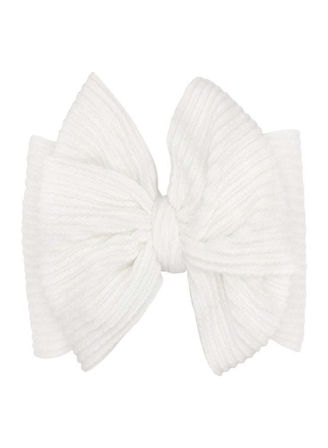 Wee Ones Baby Ribbed Knit Loop Bow on Wide Matching Headband, One Size, White